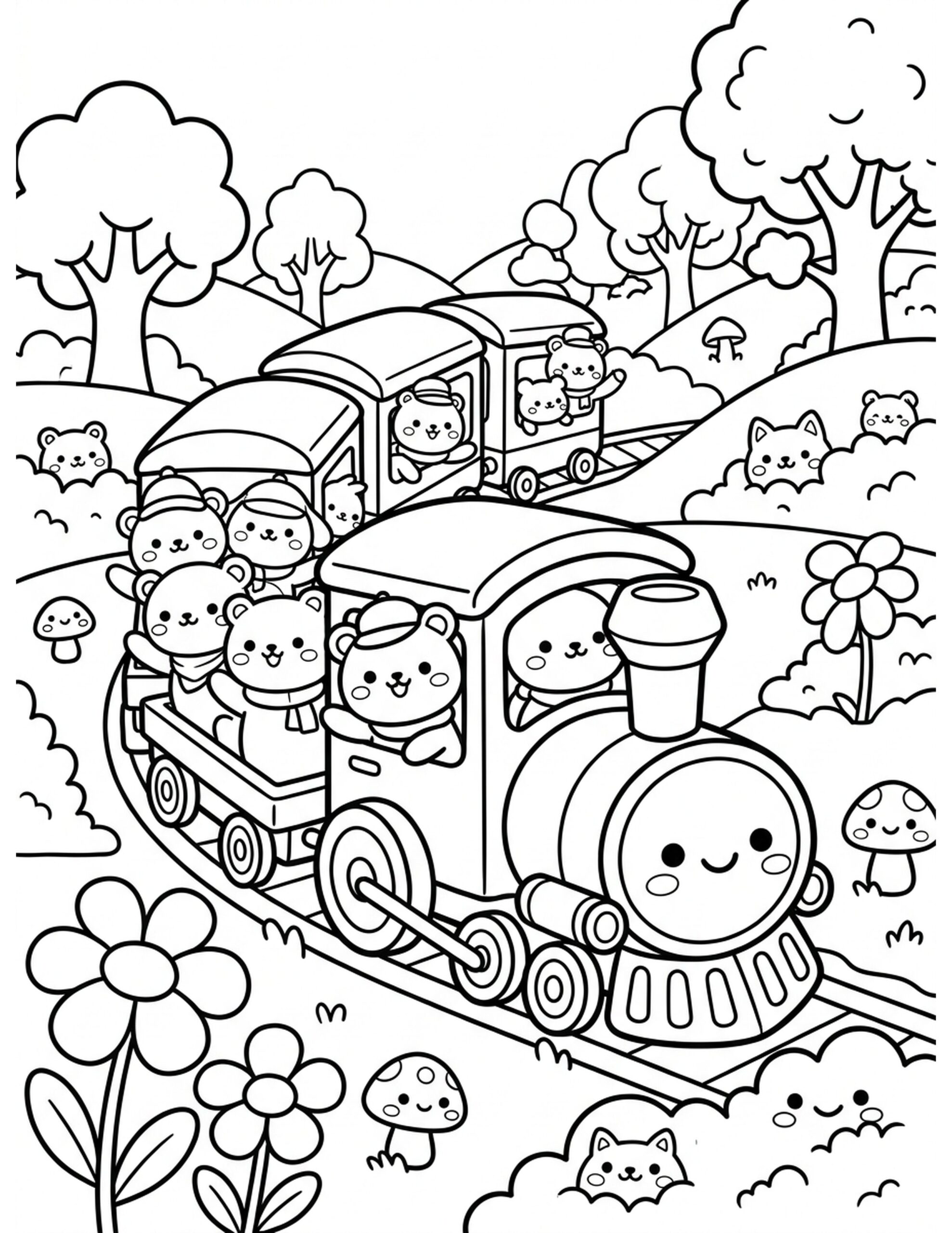 Kawaii Train Ride Coloring Page