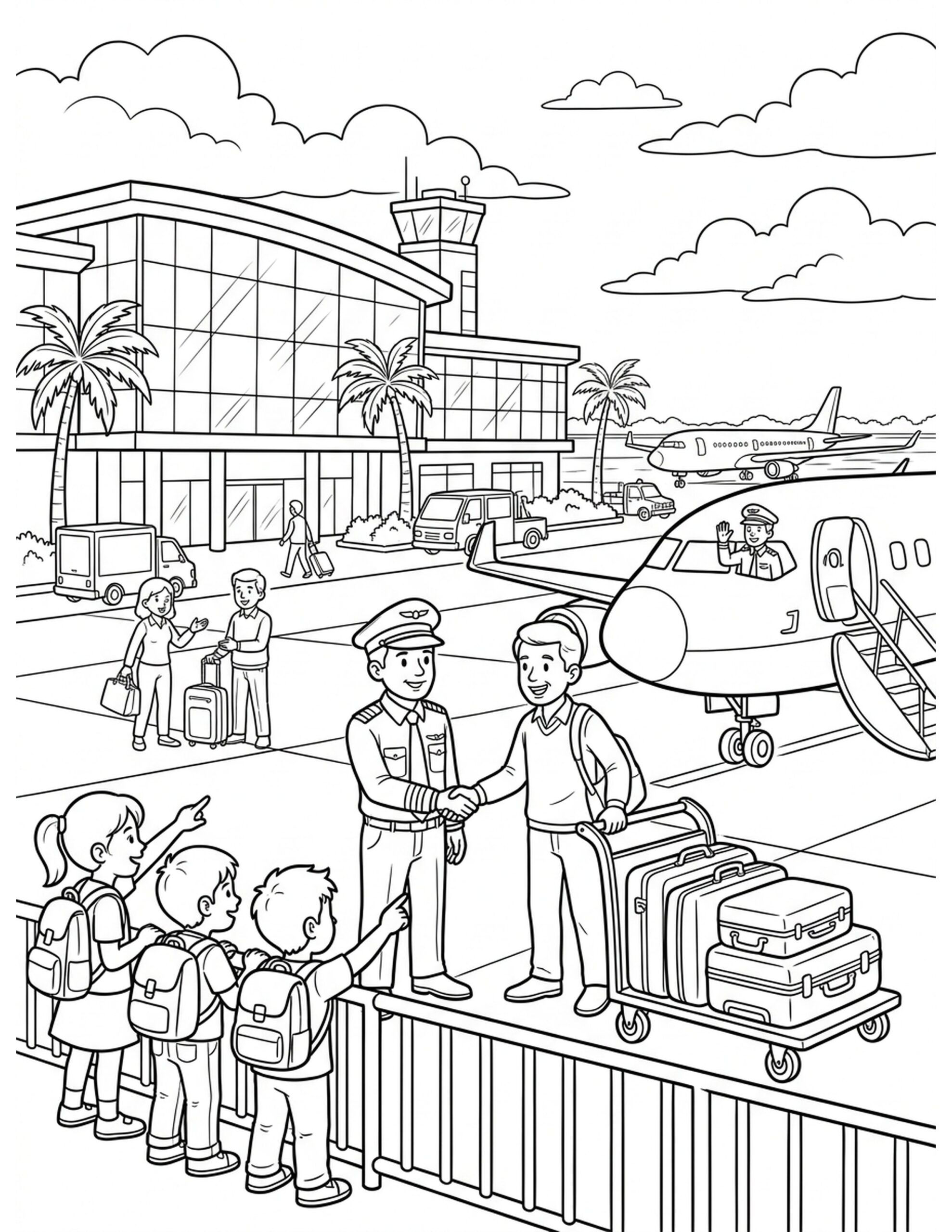 International Airport Scene Coloring Page