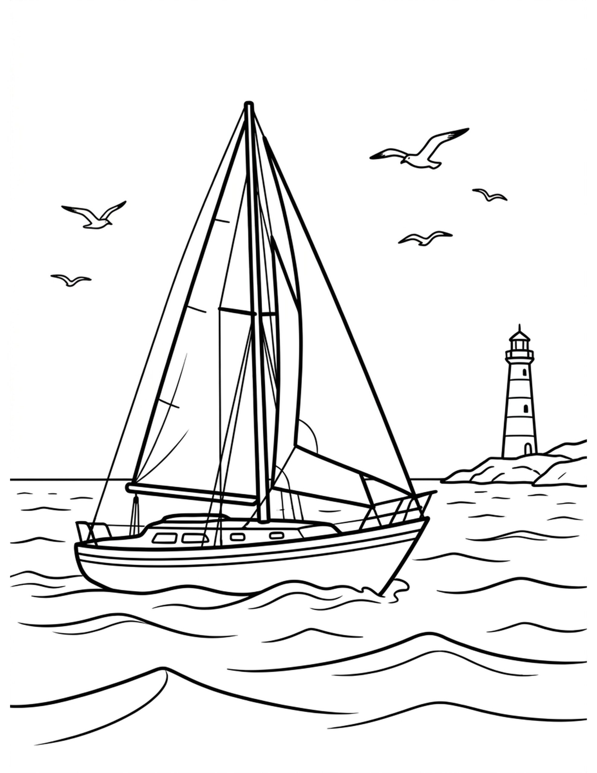 Sailboat on the Ocean Coloring Page