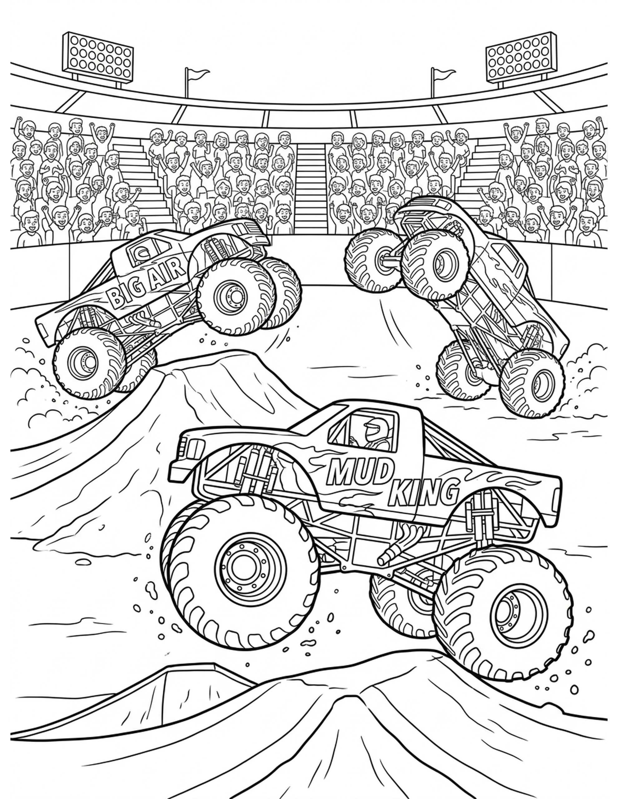 Monster Truck Showdown Coloring Page