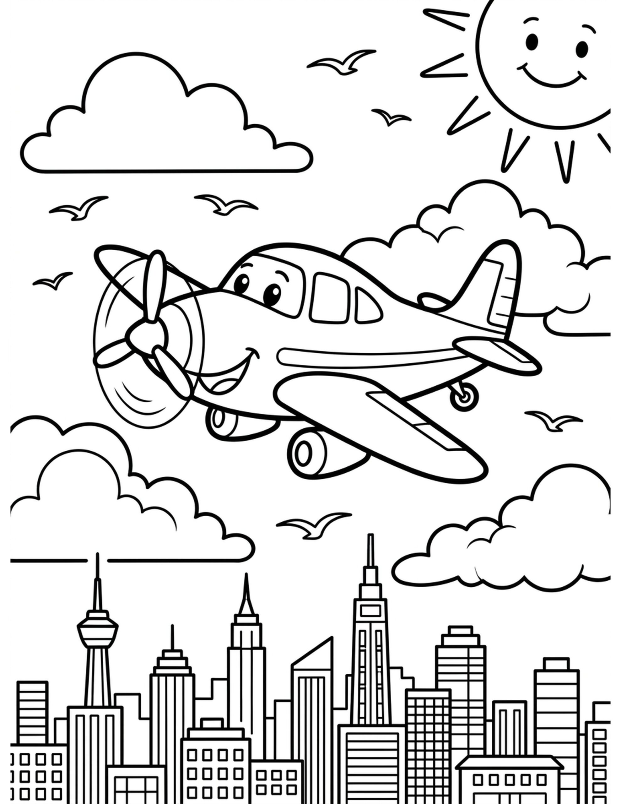 Airplane in the Clouds Coloring Page