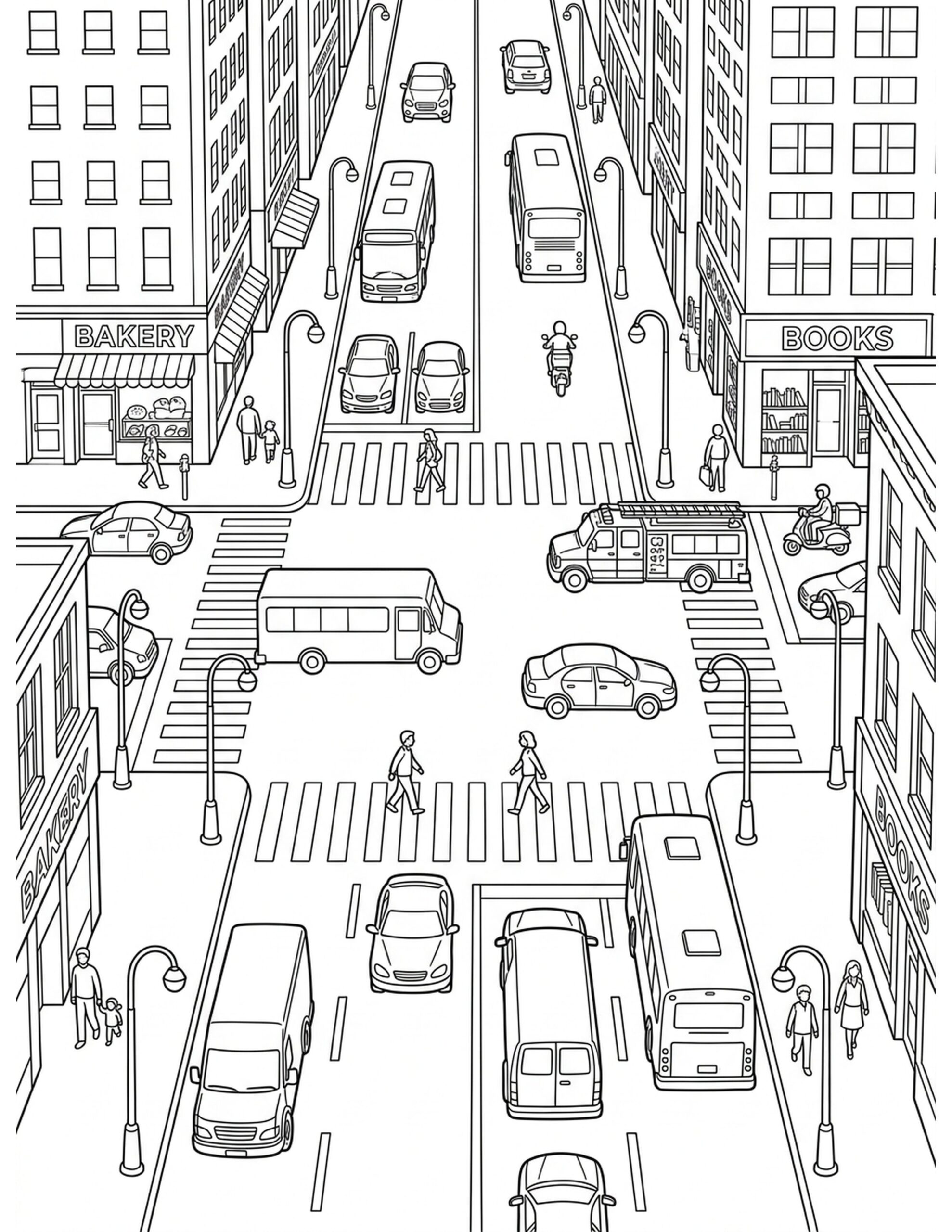 Busy City Traffic Scene Coloring Page
