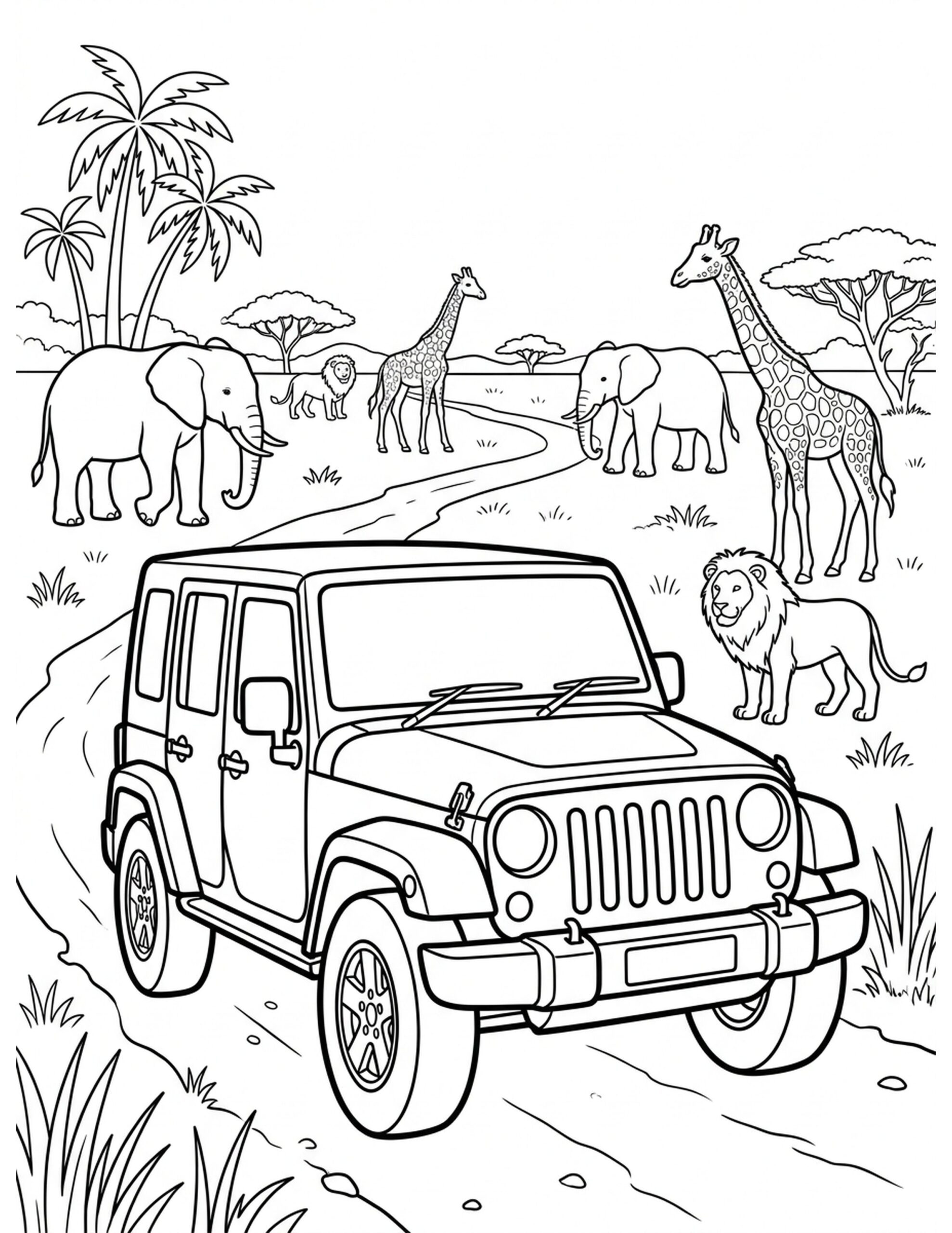 Safari Jeep Adventure Coloring Page