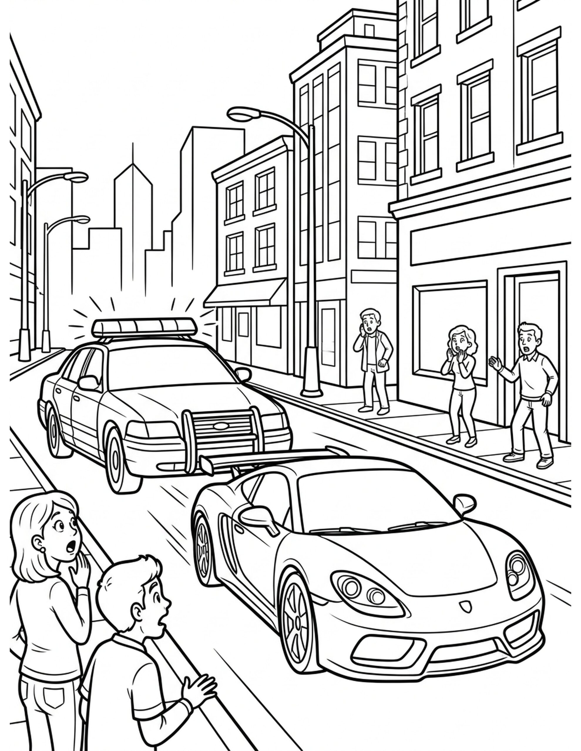 Police Car Chase Coloring Page