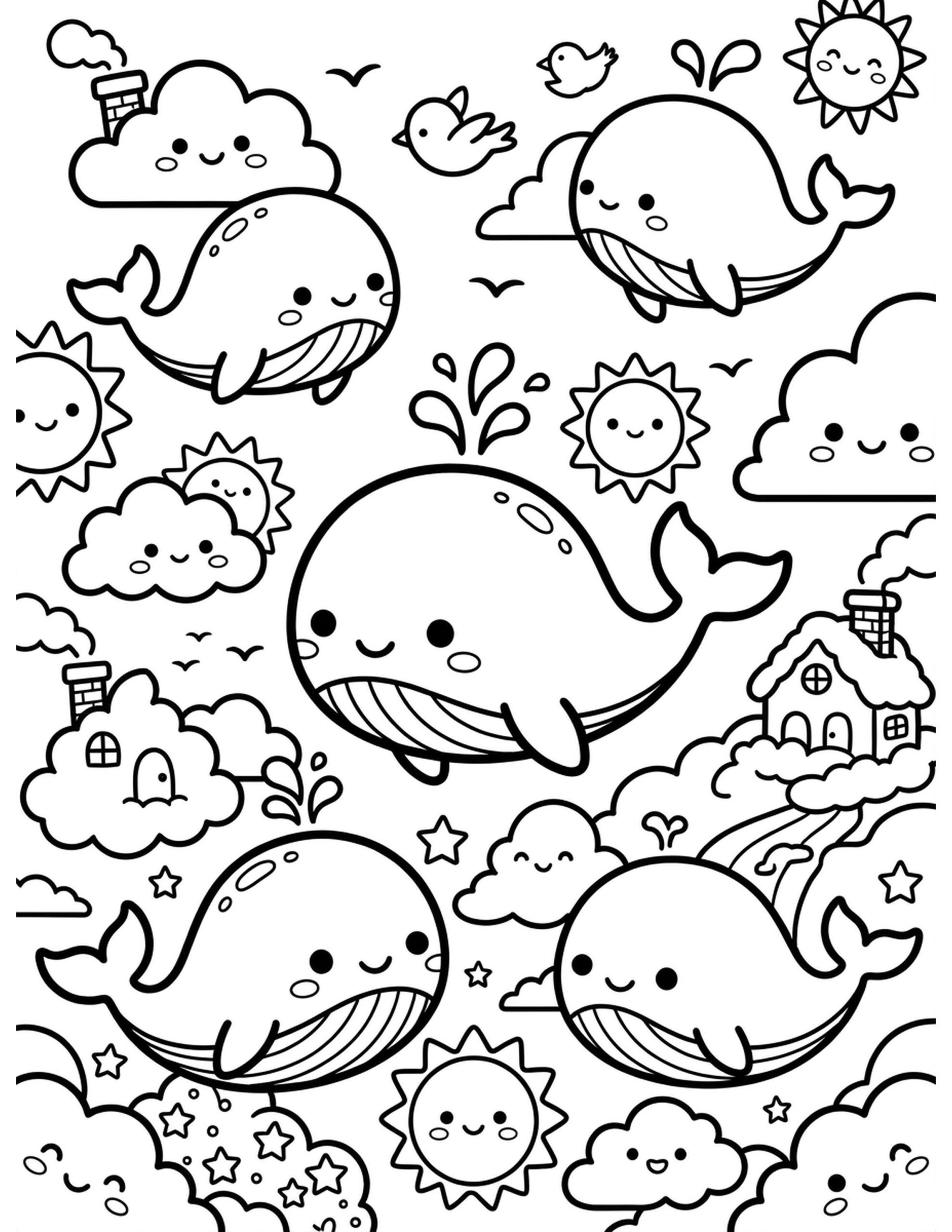 **Whales in the Sky** Coloring Page