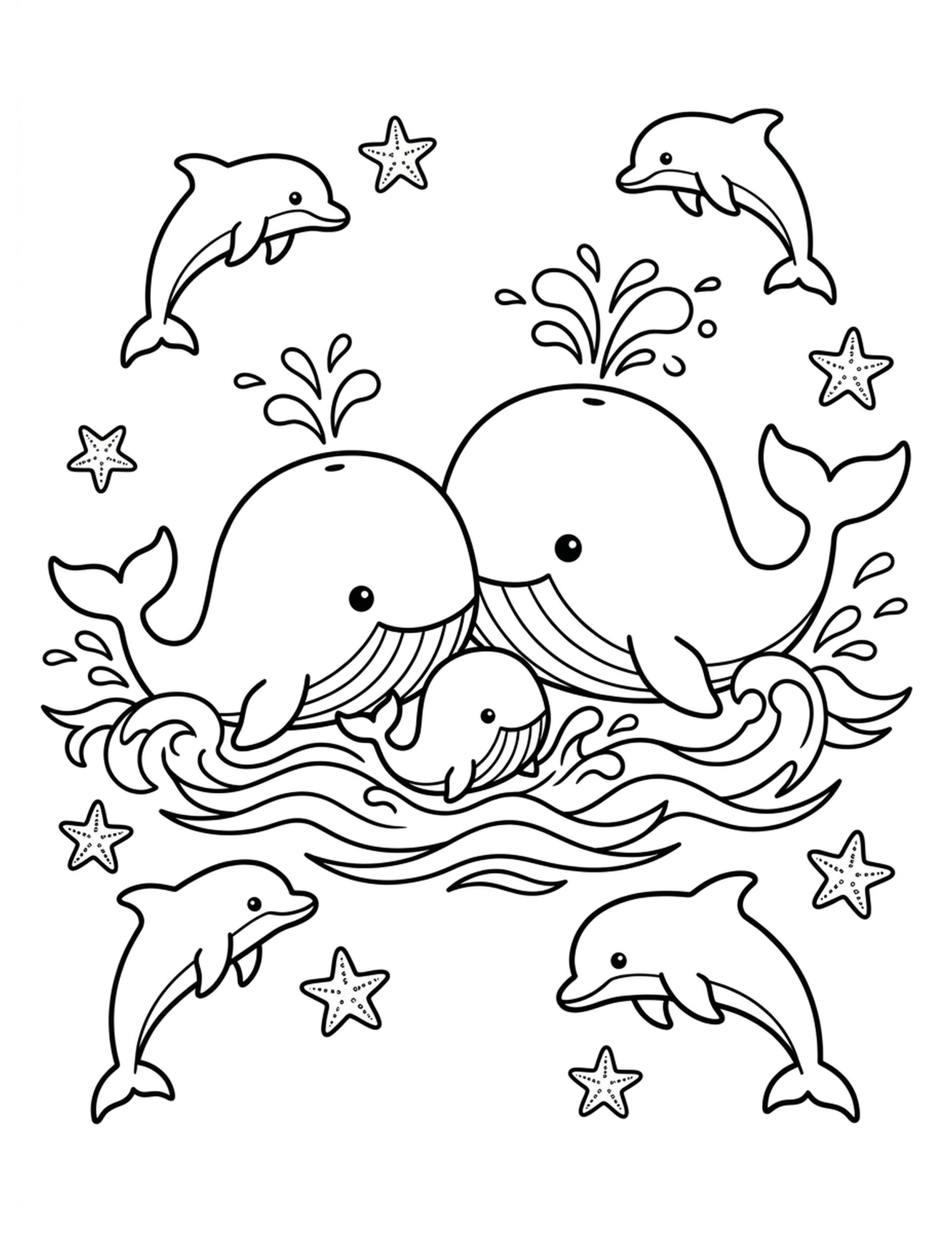 **Whale Family Playtime** Coloring Page
