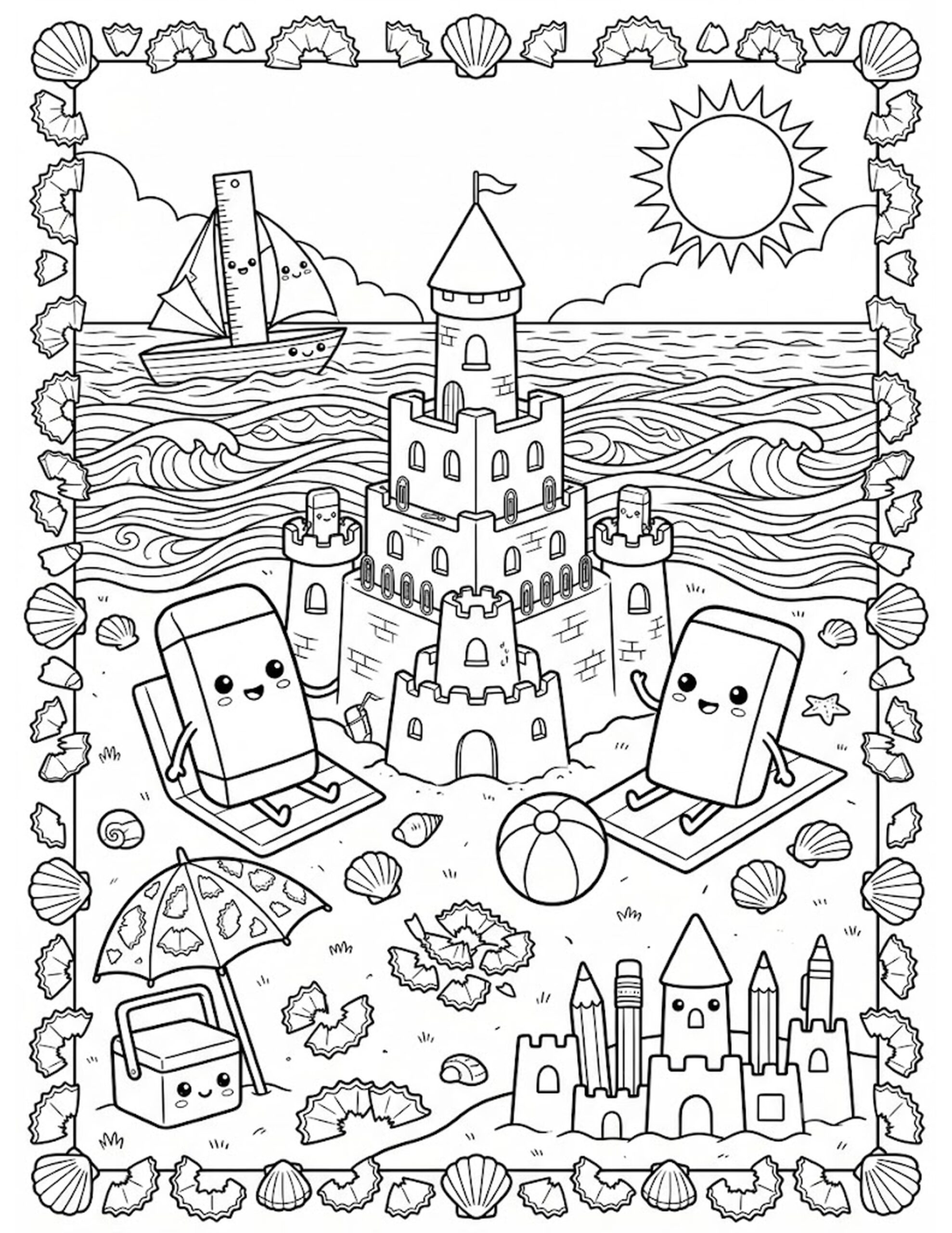 Eraser Beach Day Coloring Page