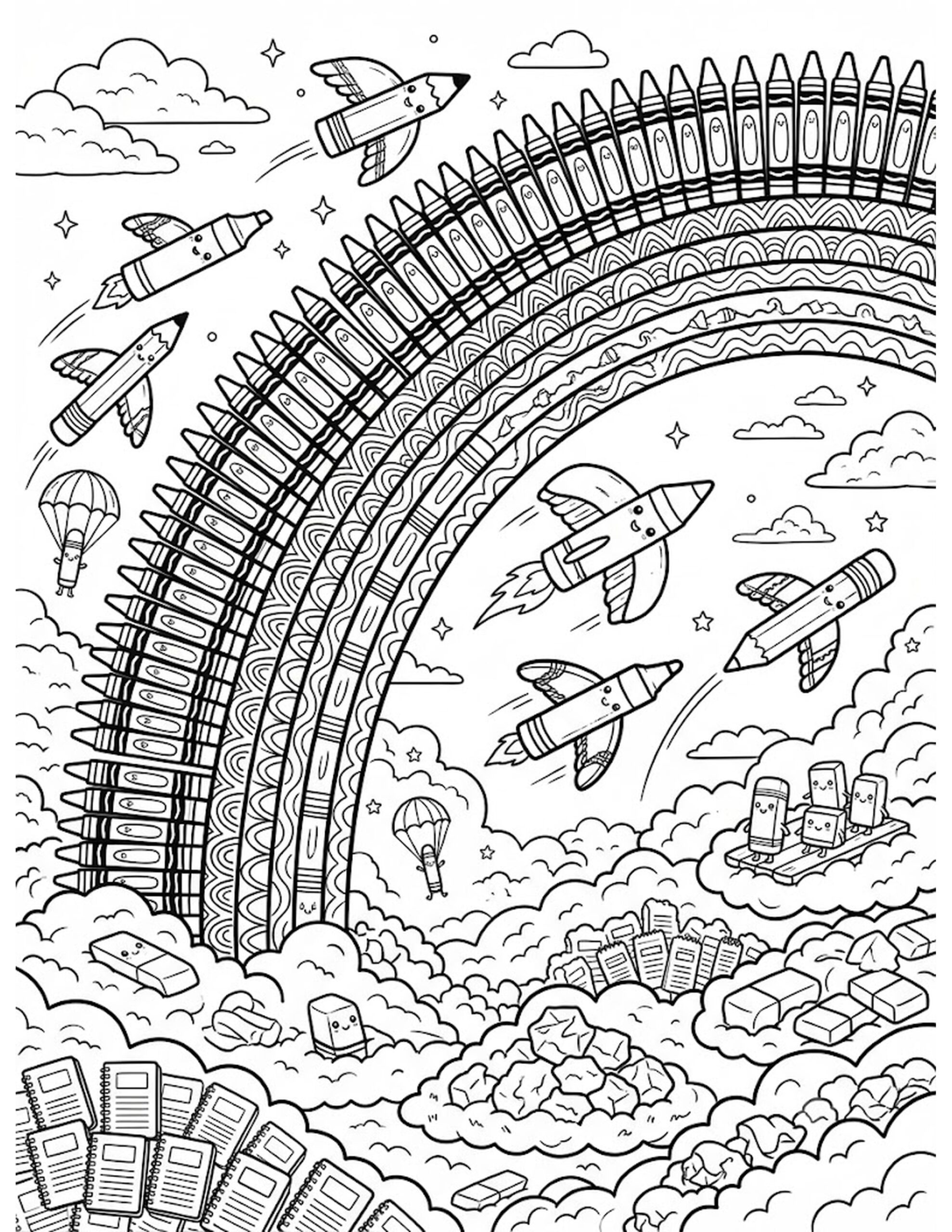 Rainbow Crayon Skies Coloring Page