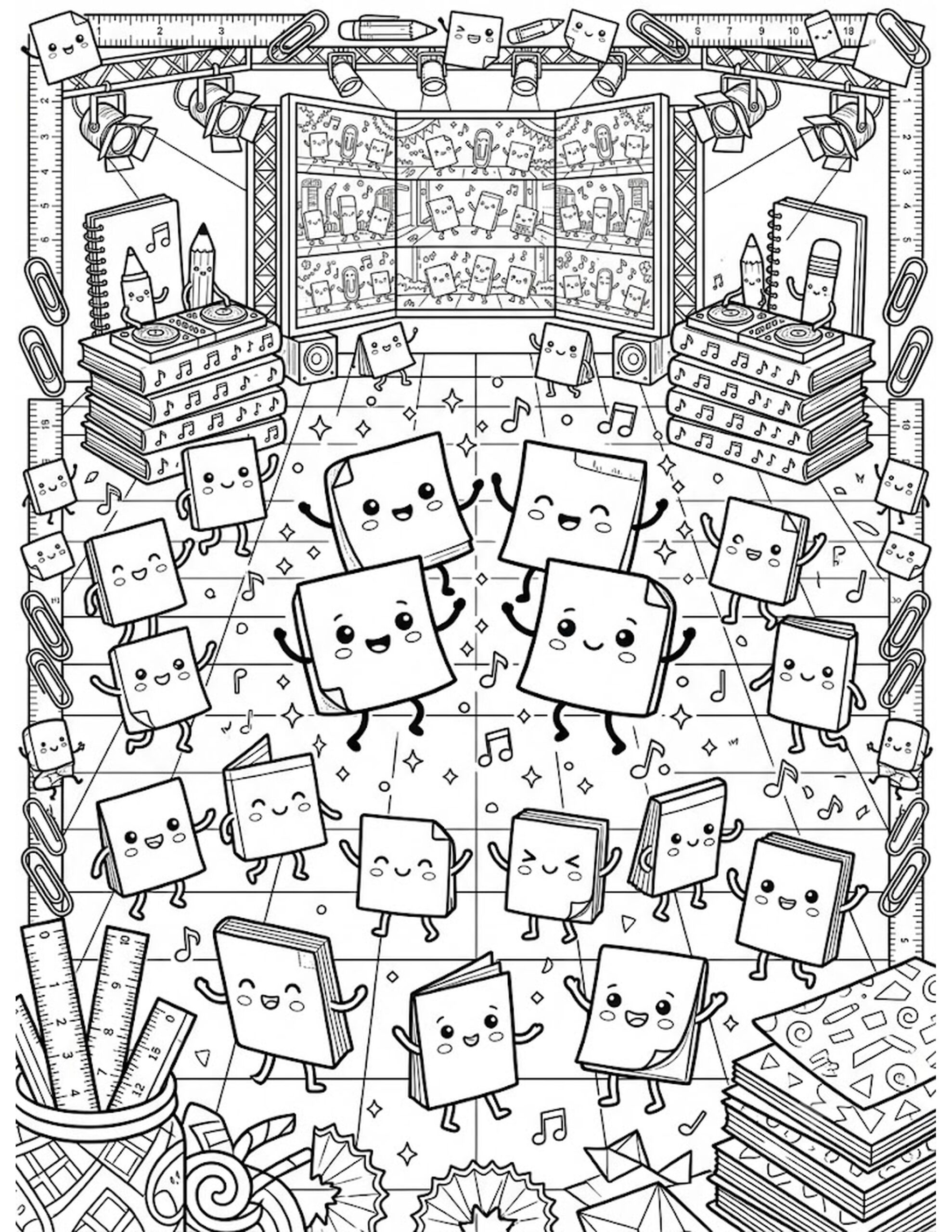 Joyful Sticky Note Dance Party Coloring Page