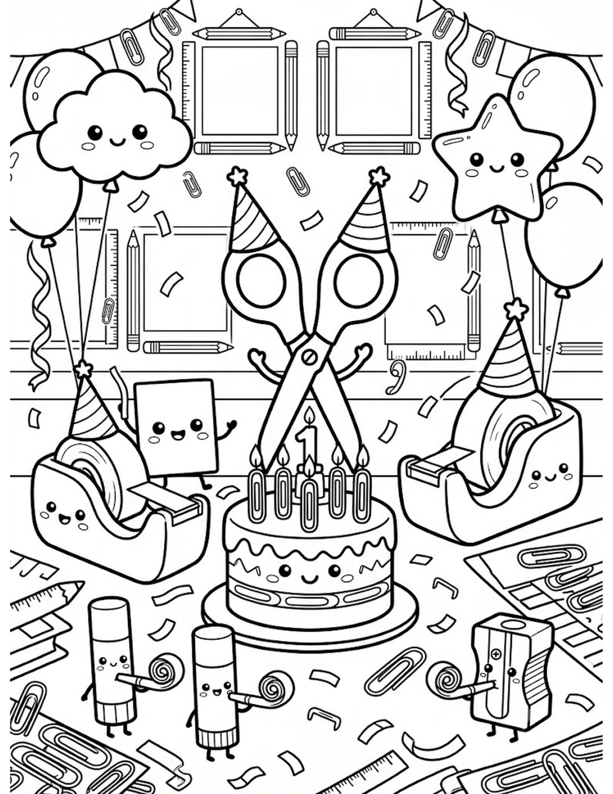 Adorable Stationery Party Coloring Page