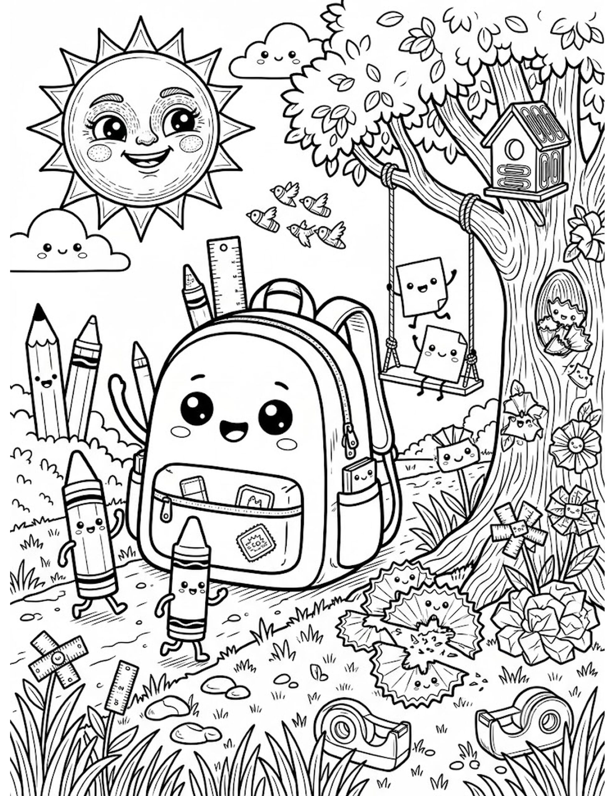 Cheerful Backpack Adventures Coloring Page