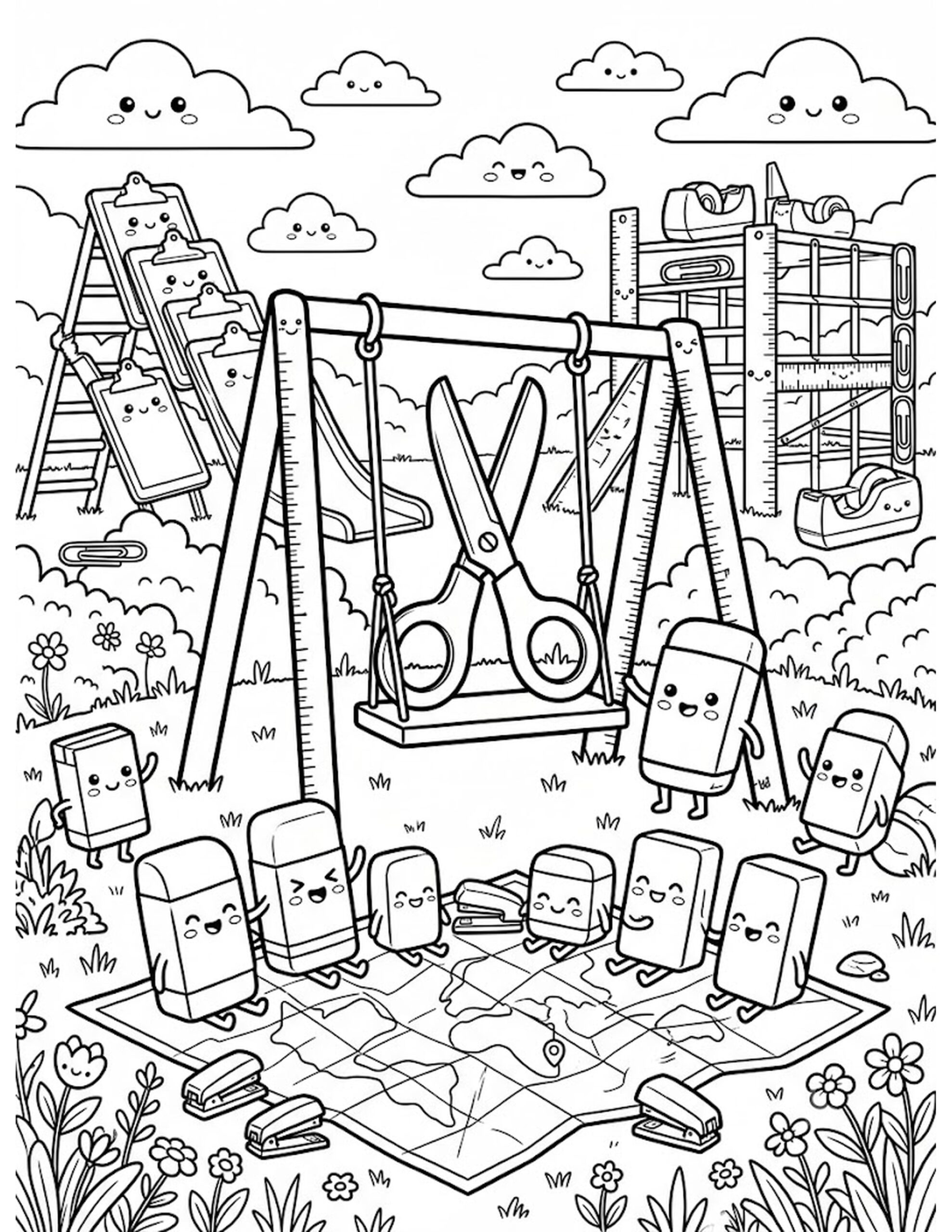 Scissors Swing Set Coloring Page